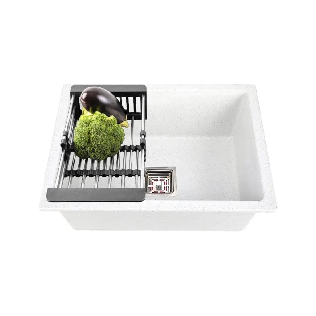 Quartz (18x16x9) Inch Single Bowl Kitchen Sink White – Strong, Scratch-Resistant