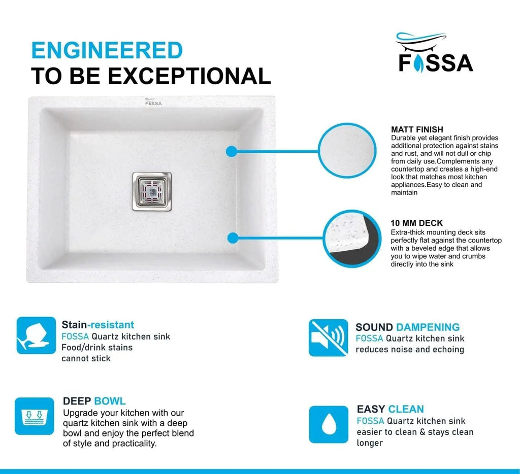 Quartz (18x16x9) Inch Single Bowl Kitchen Sink White – Strong, Scratch-Resistant