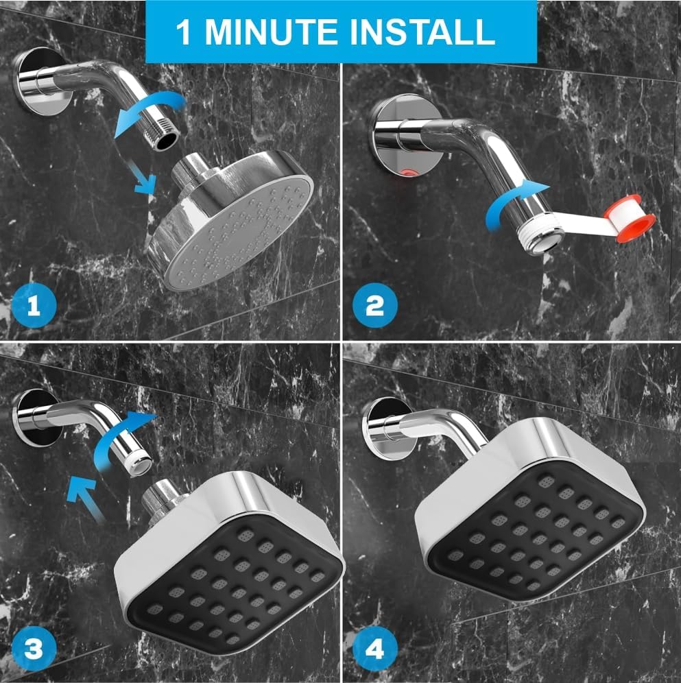 Elite (4x4 Inches) ABS Chrome Black Finish Overhead Shower Without Arm